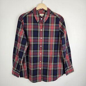 Foxcroft Button Up Shirt Womens‎ Size 8 Red Blue Tartan Plaid Office Academia
